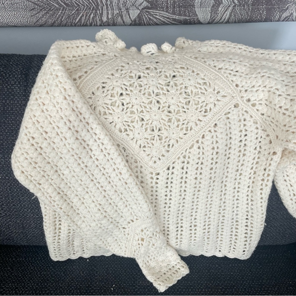 ba&sh Cream Crochet Open-Knit Long Sleeve Sweater - Picture 11 of 11